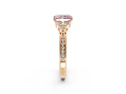 Cluster Engagement Ring Setting for Fancy Pink Radiant Cut Center with Bezel Accent Clusters and Prong Head in Rose Gold