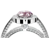 Halo Engagement Ring Setting for Fancy Pink Oval Center with Framed Halo, Pave Band and Prong Head in White Gold