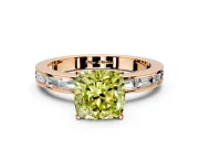 Solitaire Engagement Ring Setting for Fancy Yellow Cushion Cut Center with Channel Baguette Band and Prong Head in Rose Gold