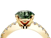 Solitaire Engagement Ring Setting for Fancy Green Round Cut Center with Single Row Accent Band and Prong Head in Yellow Gold
