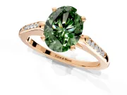 Solitaire Engagement Ring Setting for Fancy Green Oval Center with Channel Accents and Prong Head in Rose Gold