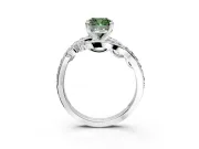 Solitaire Engagement Ring Setting for Fancy Green Cushion Cut Center with Filigree Band and Prong Head in White Gold
