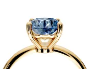 Minimalist Solitaire Engagement Ring Setting for Fancy Blue Round Cut Center with Thin Band and Prong Head in Yellow Gold
