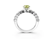 Shared-Prong Engagement Ring Setting for Fancy Yellow Oval Center with Graduated Accents and Prong Head in White Gold