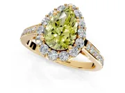Floral Halo Engagement Ring Setting for Fancy Yellow Pear-Shaped Center with Large Halo Accents and Prong Head in Yellow Gold