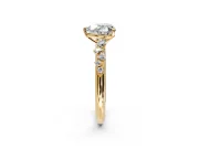 Cluster Engagement Ring Setting for Heart-Shaped Center with Round Cut Accent Band and Prong Head in Yellow Gold