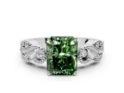 Leaf Engagement Ring Setting for Fancy Green Radiant Cut Center with Milgrain Accent Band and Prong Head in Sterling Silver