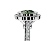 Halo Engagement Ring Setting for Fancy Green Round Cut Center with Milgrain Frame, Pave Band and Prong Head in Platinum