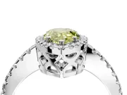 Accent Halo Engagement Ring Setting for Fancy Yellow Pear-Shaped Center with Full-Length Pave Band and Prong Head in Sterling Silver