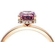 Hidden Halo Engagement Ring Setting for Fancy Pink Emerald Cut Center with Plain Band and Tall Prong Head in Rose Gold
