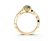 Solitaire Engagement Ring Setting for Fancy Green Pear-Shaped Center with Twisted Pave Split Shank and Prong Head in Yellow Gold