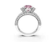 Pave Engagement Ring Setting for Fancy Pink Cushion Cut Center with Curved Accent Rows, Openwork and Prong Head in Platinum