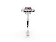 Cluster Halo Engagement Ring Setting for Fancy Pink Cushion Cut Center with Milgrain Bezel Accents and Prong Head in Platinum