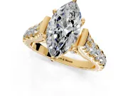 Solitaire Engagement Ring Setting for Marquise Center with Pave Cathedral Shoulders and Prong Head in Yellow Gold