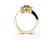 Halo Engagement Ring Setting for Fancy Green Cushion Cut Center with Milgrain Halo, Pave Band and Prong Head in Yellow Gold