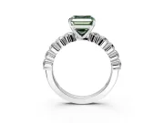 Shared-Prong Engagement Ring Setting for Fancy Green Asscher Cut Center with Graduated Accents and Prong Head in Sterling Silver
