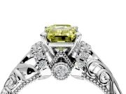 Solitaire Engagement Ring Setting for Fancy Yellow Emerald Cut Center with Filigree Accent Basket and Prong Head in Sterling Silver