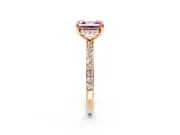 Solitaire Engagement Ring Setting for Fancy Pink Asscher Cut Center with Fine Pave Band and Prong Head in Rose Gold