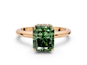 Hidden Halo Engagement Ring Setting for Fancy Green Radiant Cut Center with Plain Rounded Band and Prong Head in Rose Gold