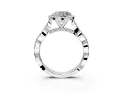 Halo Engagement Ring Setting for Heart-Shaped Center with Twist Band and Prong Head in Sterling Silver