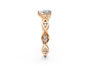 Solitaire Engagement Ring Setting for Heart-Shaped Center with Accented Twist Band and Leaf Prong Head in Rose Gold