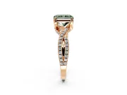 Solitaire Engagement Ring Setting for Fancy Green Radiant Cut Center with Narrow Twist Pave Band and Prong Head in Rose Gold