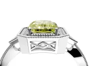 Halo Engagement Ring Setting for Fancy Yellow Radiant Cut Center with Milgrain Rim, Pave Band and Prong Head in Sterling Silver