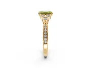 Cluster Engagement Ring Setting for Fancy Yellow Emerald Cut Center with Bezel Accent Clusters and Prong Head in Yellow Gold