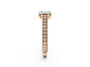 Solitaire Engagement Ring Setting for Asscher Cut Center with Engraved Pave Band and Prong Head in Rose Gold
