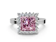 Starburst Halo Engagement Ring Setting for Fancy Pink Princess Cut Center with Flat Cathedral Band and Prong Head in White Gold