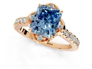 Floral Engagement Ring Setting for Fancy Blue Radiant Cut Center with Pave Band and Floral Prong Head in Rose Gold