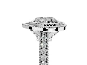 Halo Engagement Ring Setting for Heart-Shaped Center with Milgrain Pave Band and Bezel Head in White Gold