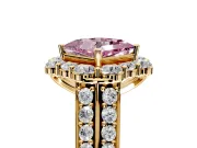 Large Accent Halo Engagement Ring Setting for Fancy Pink Princess Cut Center with Pave Split Shank and Prong Head in Yellow Gold