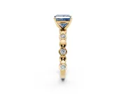 Solitaire Engagement Ring Setting for Fancy Blue Princess Cut Center with Beaded Bezel Station Band and Prong Head in Yellow Gold