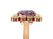 Cluster Halo Engagement Ring Setting for Fancy Pink Emerald Cut Center with Milgrain Bezel Accents and Prong Head in Rose Gold
