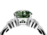 Solitaire Engagement Ring Setting for Fancy Green Round Cut Center with Grooved Bar Accent Band and Prong Head in Platinum
