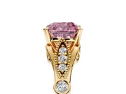 Solitaire Engagement Ring Setting for Fancy Pink Cushion Cut Center with Marquise and Bezel Accents and Prong Head in Yellow Gold