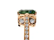 Cathedral Engagement Ring Setting for Fancy Green Emerald Cut Center with Antique-Style Pave Band and Prong Head in Rose Gold
