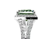 Halo Engagement Ring Setting for Fancy Green Princess Cut Center with Pave Split Shank and Prong Head in Platinum