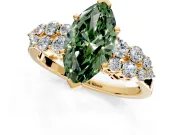 Cluster Engagement Ring Setting for Fancy Green Marquise Center with 2-Row Shoulder Clusters and Prong Head in Yellow Gold
