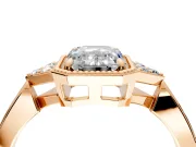 Cluster Engagement Ring Setting for Emerald Cut Center with Milgrain Shoulder Clusters and Prong Head in Rose Gold