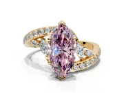 Solitaire Engagement Ring Setting for Fancy Pink Marquise Center with Pave Bypass Twist Band and Prong Head in Yellow Gold