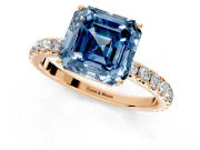 Solitaire Engagement Ring Setting for Fancy Blue Asscher Cut Center with Large Accent Band and Prong Head in Rose Gold