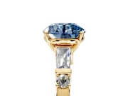 Bar-Set Engagement Ring Setting for Fancy Blue Round Cut Center with Tapered Baguette Accents and Prong Head in Yellow Gold