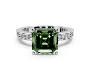 Solitaire Engagement Ring Setting for Fancy Green Asscher Cut Center with Milgrain-Edged Pave Band and Prong Head in Sterling Silver