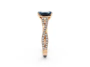 Solitaire Engagement Ring Setting for Fancy Blue Emerald Cut Center with Twisted Pave Split Shank and Prong Head in Rose Gold