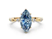 Solitaire Engagement Ring Setting for Fancy Blue Marquise Center with Bezel Station Band and Prong Head in Yellow Gold