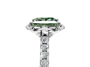 Floral Engagement Ring Setting for Fancy Green Princess Cut Center with Pave Band and Floral Prong Head in Platinum
