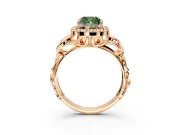 Halo Engagement Ring Setting for Fancy Green Cushion Cut Center with Open Scroll Shoulders and Prong Head in Rose Gold