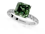 Open Basket Engagement Ring Setting for Fancy Green Asscher Cut Center with Pave Band and Prong Head in Sterling Silver